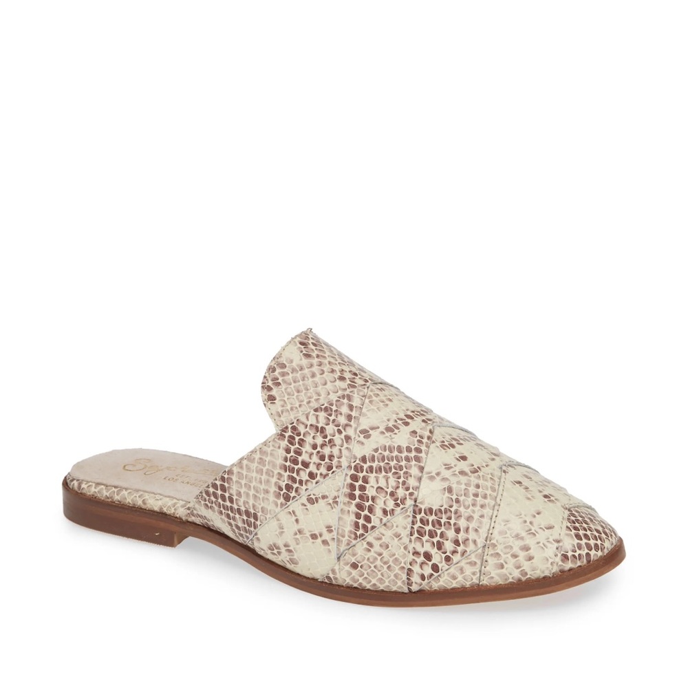 Anthropologie Seychelles Rendezvous Pointed Toe Snakeskin Leather Mules